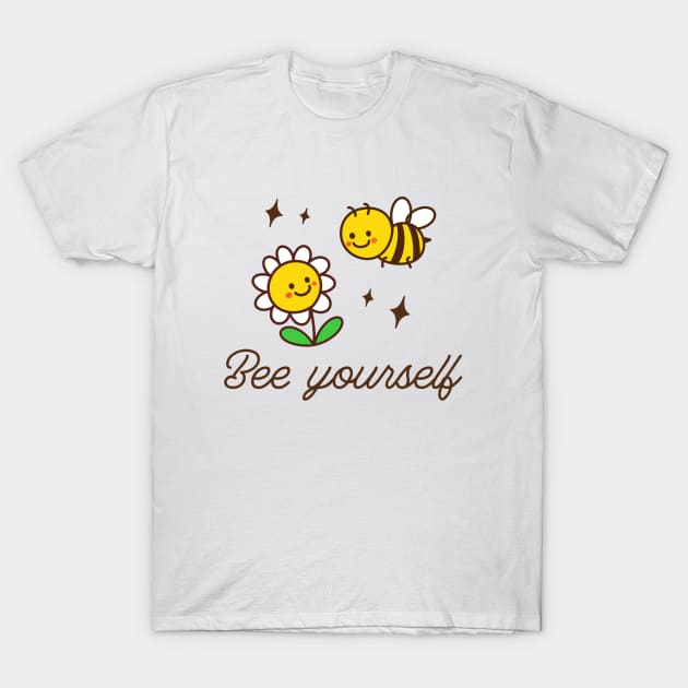 "Bee Yourself" funny pun with yellow bee and chrysanthemum - Confidence and self-expression t-shirt T-Shirt by Nine Tailed Cat